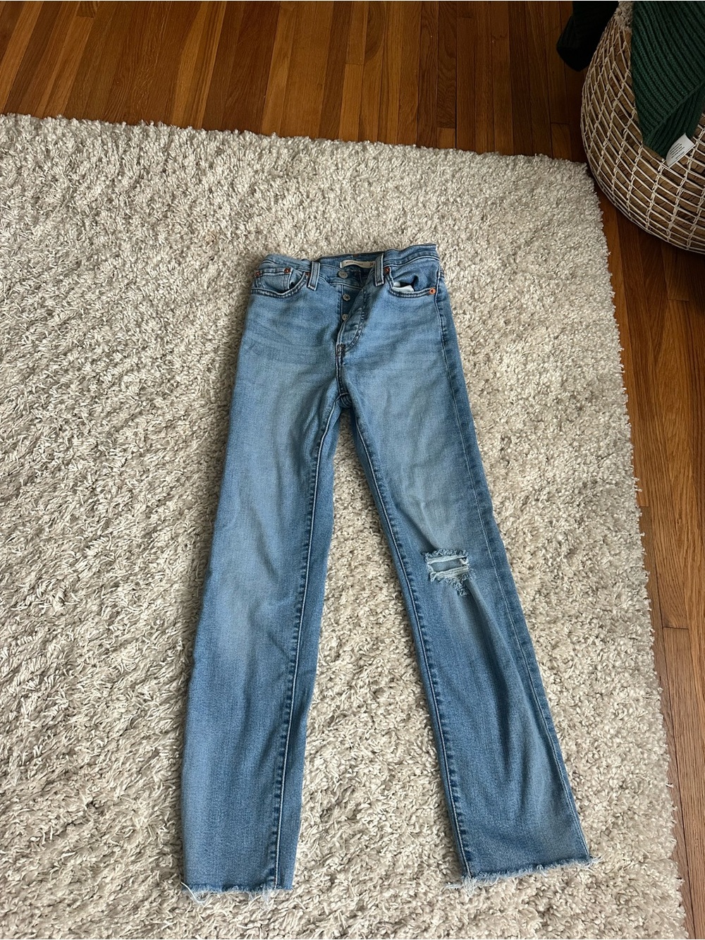Levi's Light Blue High-Rise Distressed Straight Jeans